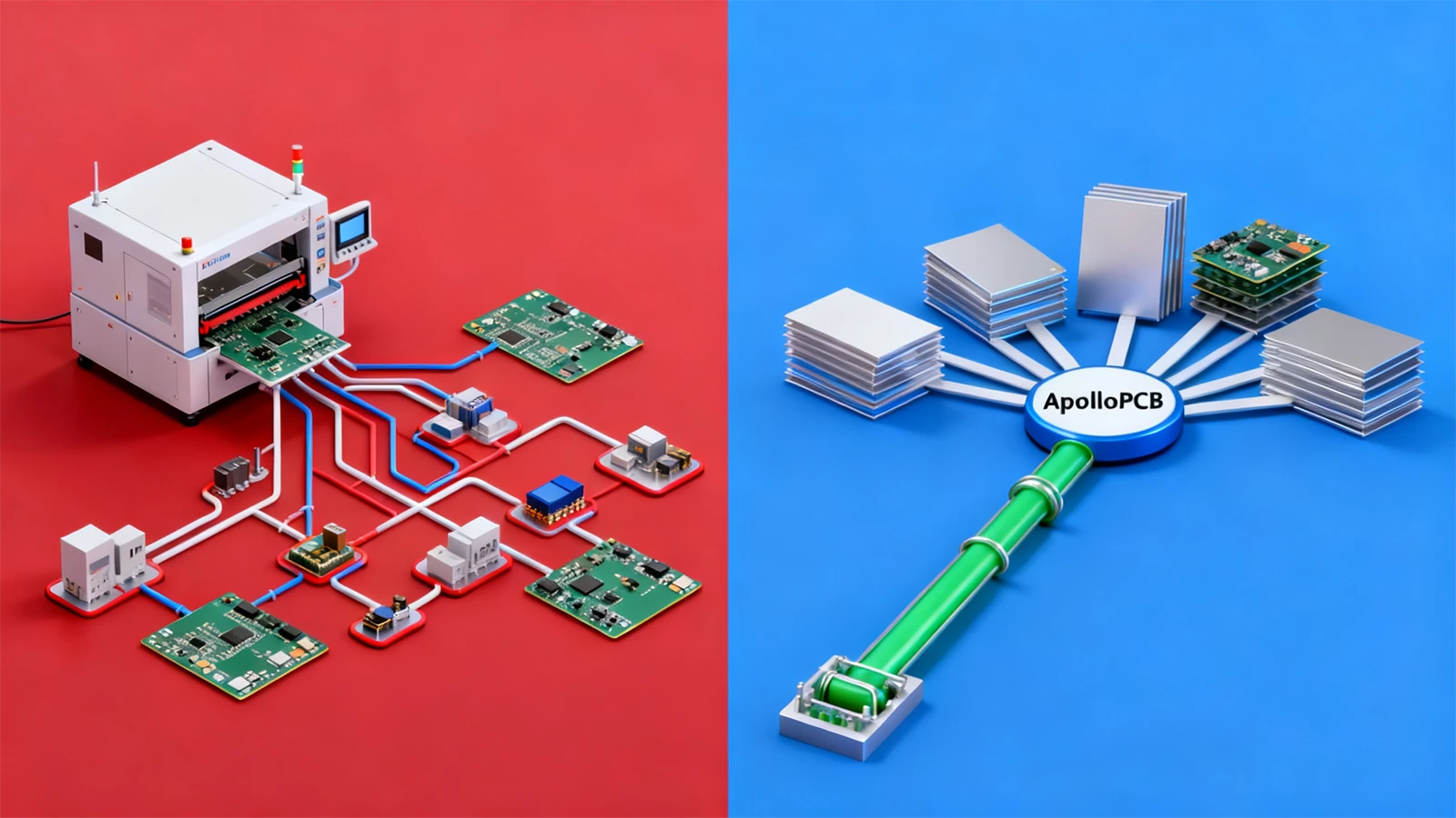 B2B supply chain optimization infographic showing the benefits of vendor consolidation with a single-source pcb manufacturer