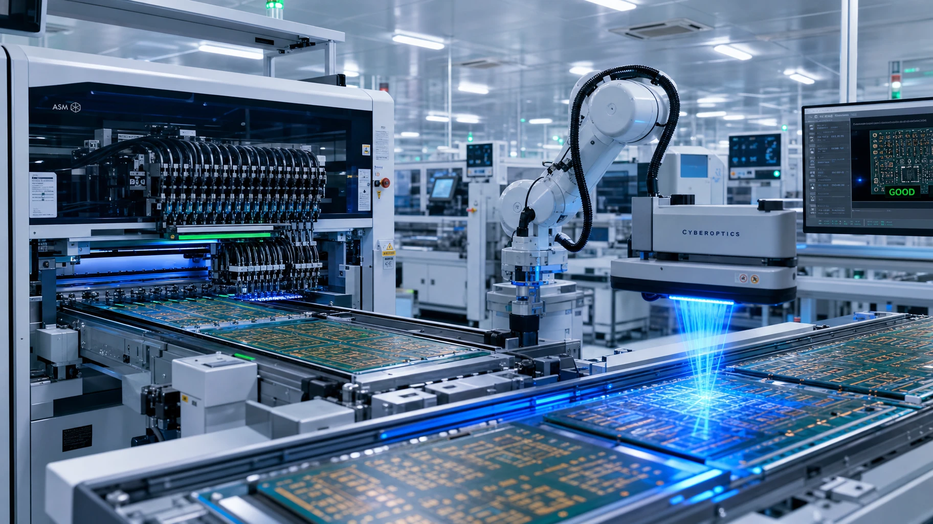Advanced automated SMT assembly and inspection line for high-volume flexible PCB manufacturing at ApolloPCB facility