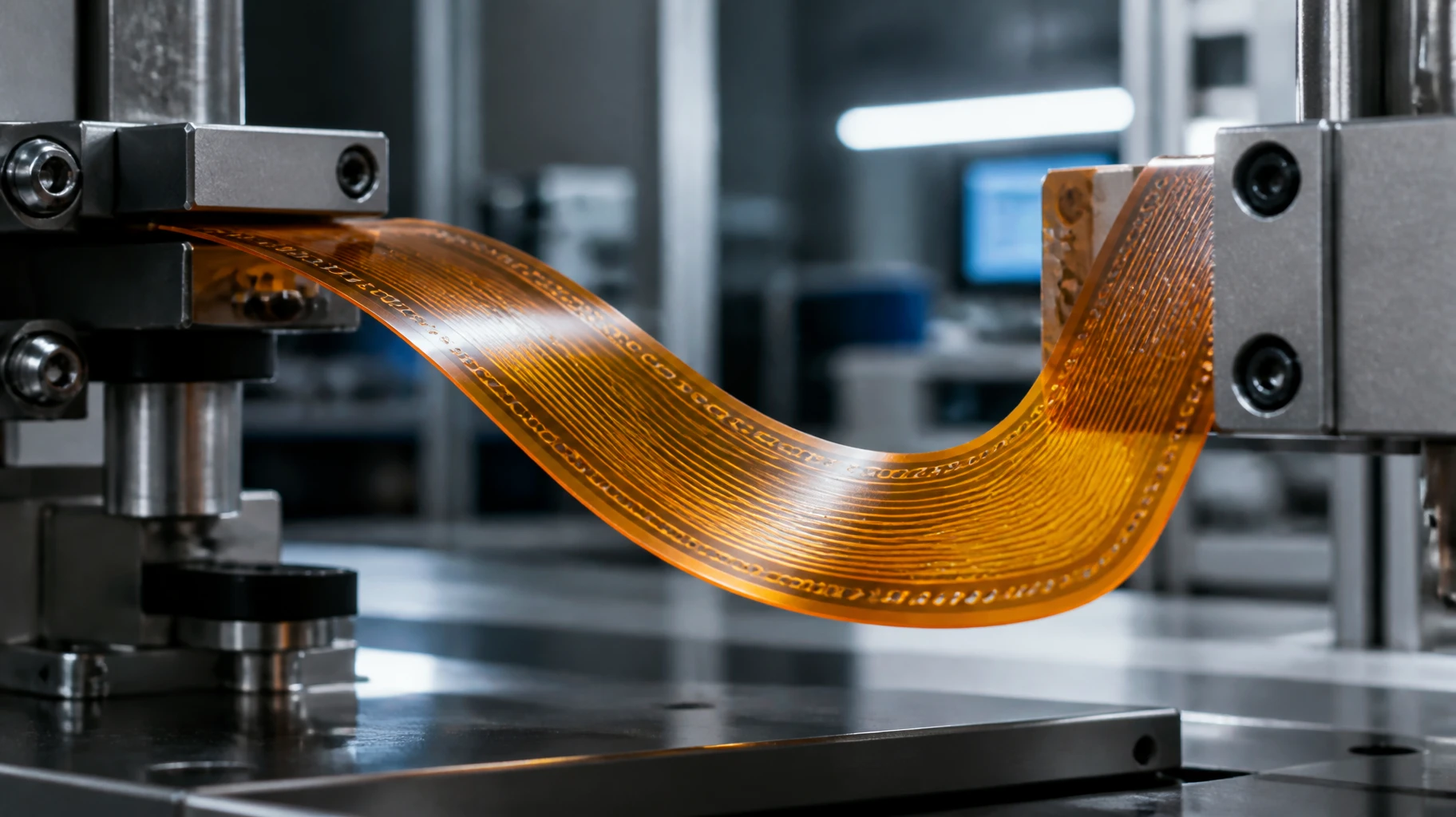 Advanced multi-layer flexible printed circuit utilizing adhesiveless polyimide substrate and rolled annealed copper under dynamic bending test Advanced multi-layer flexible printed circuit utilizing adhesiveless polyimide substrate and rolled annealed copper under dynamic bending test