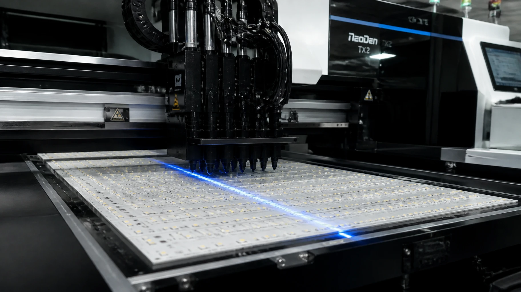 High-precision automated SMT pick-and-place system running vision alignment processing for volume SMD LED pcb assembly