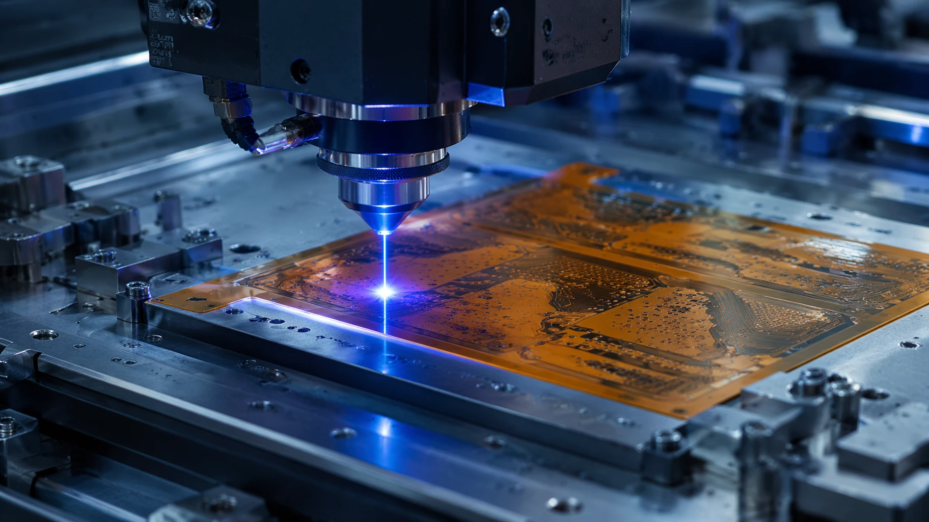 Automated UV laser cutting system executing a high precision fpc fabrication process on a polyimide circuit board panel Automated UV laser cutting system executing a high precision fpc fabrication process on a polyimide circuit board panel
