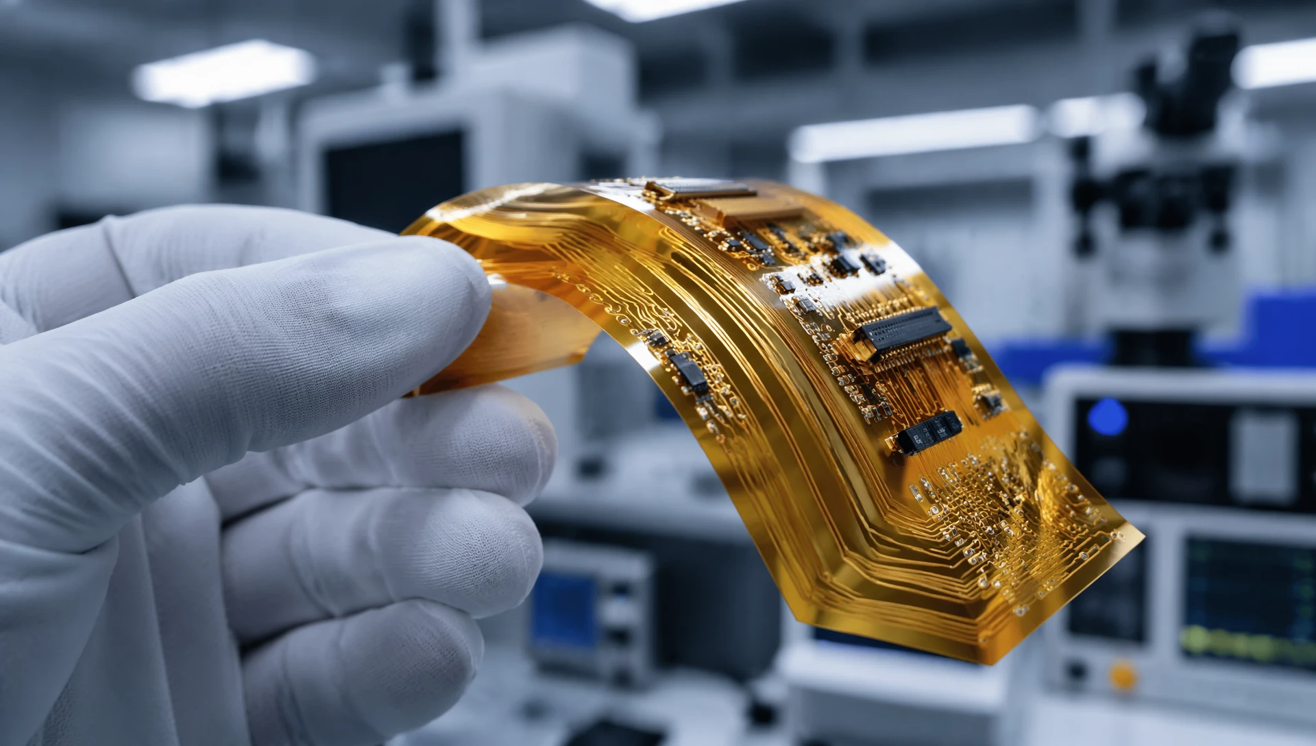 Multi-layer custom fpc fabrication showing high density copper traces on flexible polyimide substrate Multi-layer custom fpc fabrication showing high density copper traces on flexible polyimide substrate