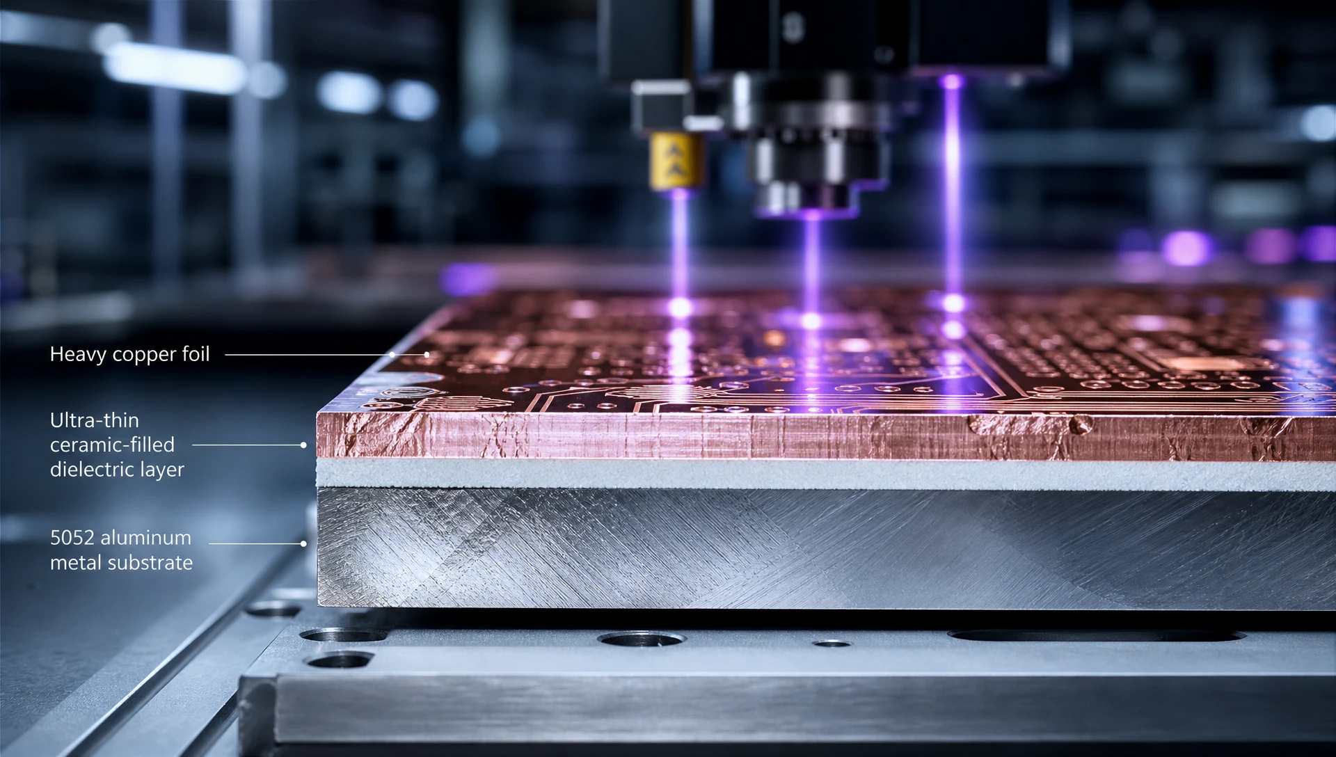 Custom aluminum pcb fabrication layer structure with copper foil dielectric and metal base substrate Custom aluminum pcb fabrication layer structure with copper foil dielectric and metal base substrate