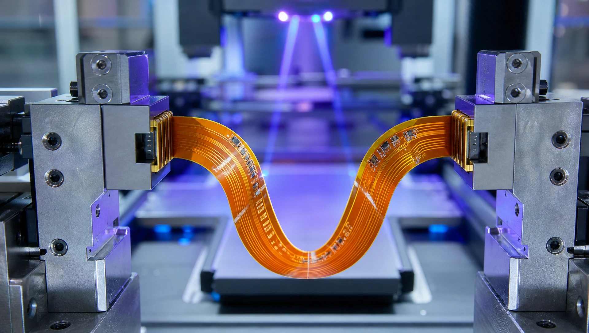 Precision fpc fabrication services showing dynamic flexible polyimide circuit board with fine pitch copper traces