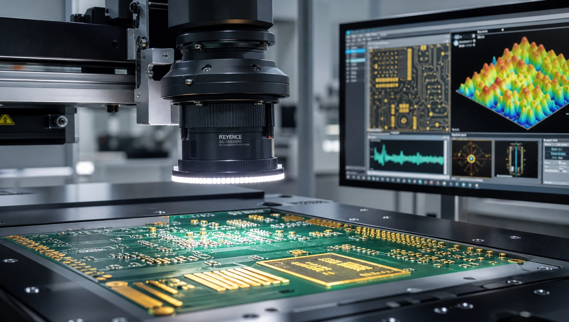 Advanced 3D AOI optical inspection verifying copper trace geometry and PTH quality at China PCB factory Advanced 3D AOI optical inspection verifying copper trace geometry and PTH quality at China PCB factory