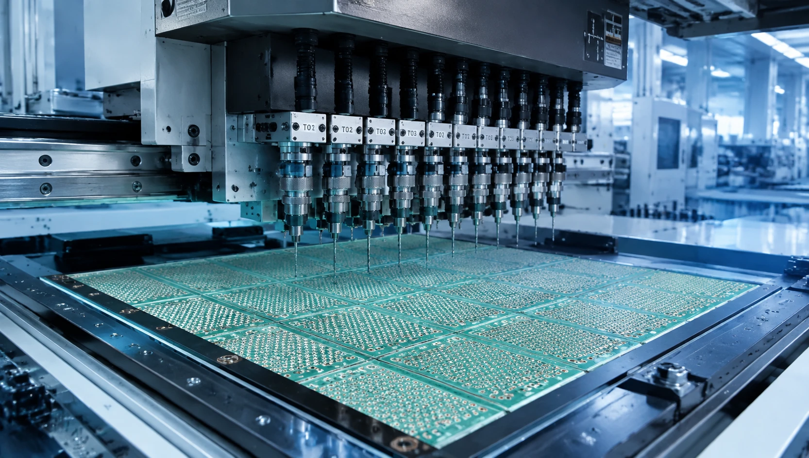 Precision CNC drilling and manufacturing line for high thermal CEM-3 printed circuit boards in an automated electronics factory Precision CNC drilling and manufacturing line for high thermal CEM-3 printed circuit boards in an automated electronics factory